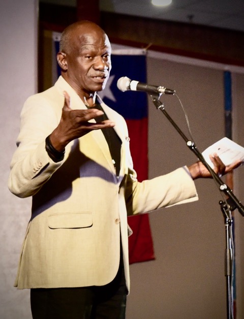 Michael on stage at a storytelling festival